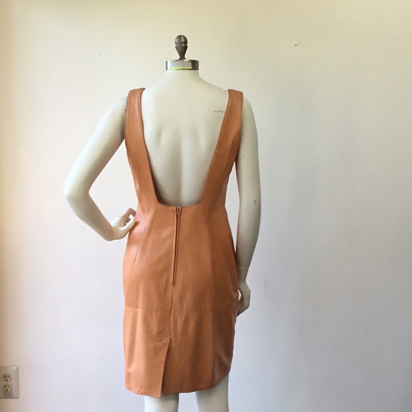 Vakko Leather Tangerine Square Cut Back Dress 8 - Picture 4 of 8